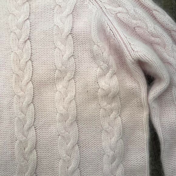 Y2K Preppy Coquette Snow Bunny Baby Pink Cable Knit Wool Angora Sweater - Picture 3 of 7